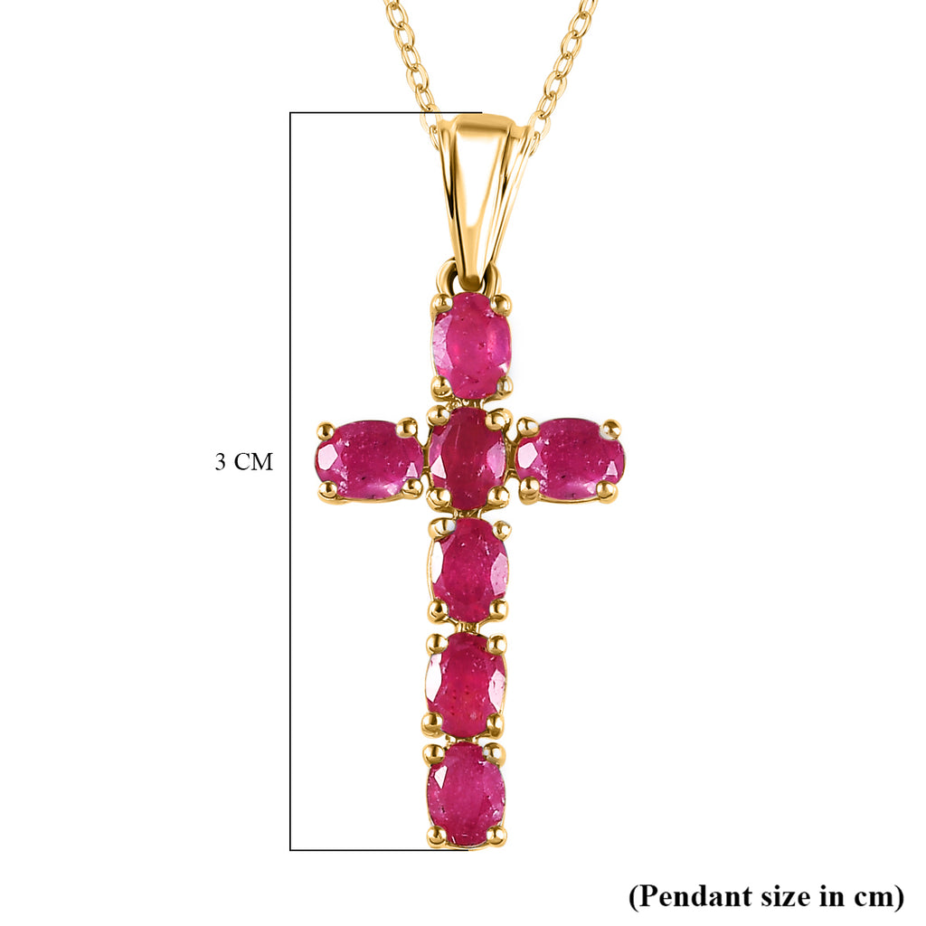 Royal Bali Collection - D'Joy African Ruby Cross Pendant with Chain (Size -20 ) in 18K Vermeil Yellow Gold Plated Sterling Silver 1.74 Ct._4202897_5