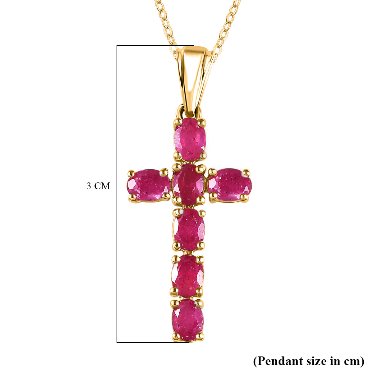 African Ruby Cross Pendant with Chain (Size 20 Inch) in 18K Vermeil Yellow Gold Plated Sterling Silver 4202897 6