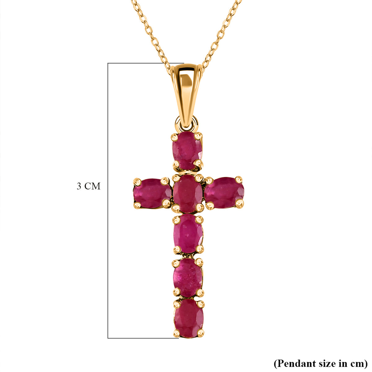 African Ruby Cross Pendant with Chain (Size 20 Inch) in 18K Vermeil Yellow Gold Plated Sterling Silver 4202897 7