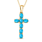 D'Joy - Arizona Sleeping Beauty Turquoise Cross Pendant with Chain (Size - 20 ) in 18K Vermeil Yellow Gold Plated Sterling Silver 1.10 Ct_4203288
