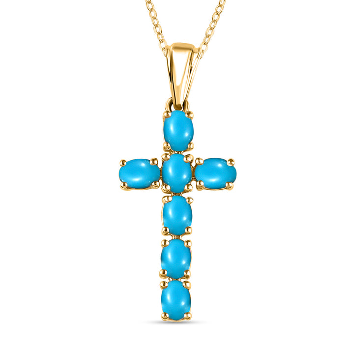 Sleeping Beauty Turquoise Cross Pendant with Chain (Size 20 Inch) in 18K Vermeil Yellow Gold Plated Sterling Silver 4203288 1