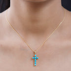 D'Joy - Arizona Sleeping Beauty Turquoise Cross Pendant with Chain (Size - 20 ) in 18K Vermeil Yellow Gold Plated Sterling Silver 1.10 Ct_4203288_1