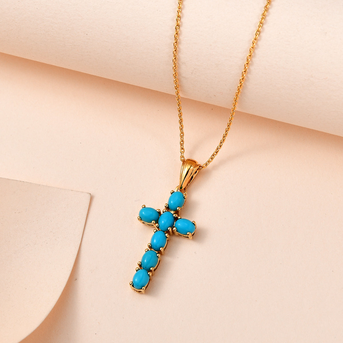 Sleeping Beauty Turquoise Cross Pendant with Chain (Size 20 Inch) in 18K Vermeil Yellow Gold Plated Sterling Silver 4203288 3
