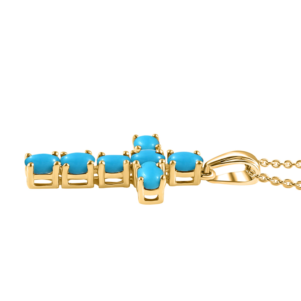 Sleeping Beauty Turquoise Cross Pendant with Chain (Size 20 Inch) in 18K Vermeil Yellow Gold Plated Sterling Silver 4203288 4