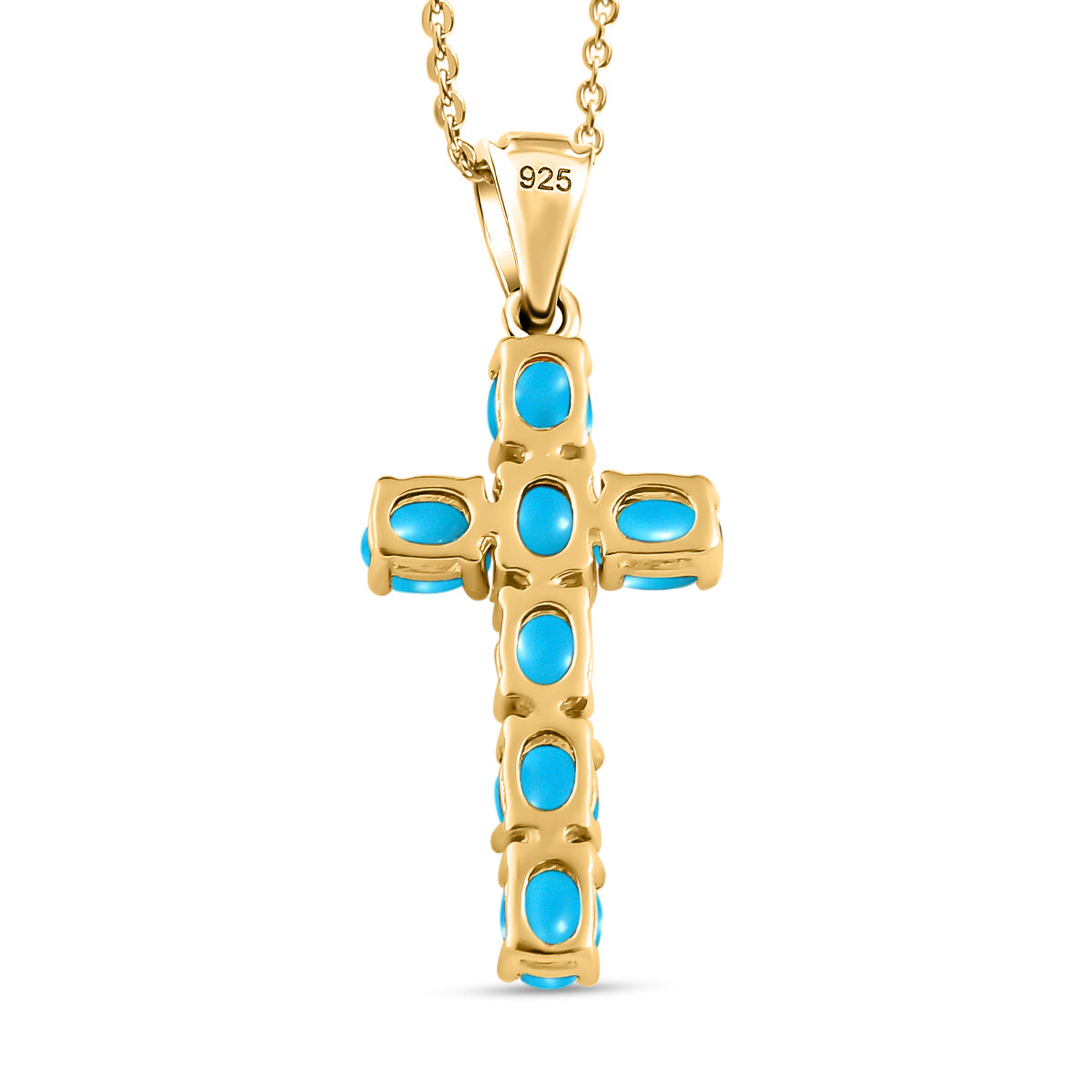 Sleeping Beauty Turquoise Cross Pendant with Chain (Size 20 Inch) in 18K Vermeil Yellow Gold Plated Sterling Silver 4203288 5