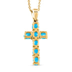 D'Joy - Arizona Sleeping Beauty Turquoise Cross Pendant with Chain (Size - 20 ) in 18K Vermeil Yellow Gold Plated Sterling Silver 1.10 Ct_4203288_4
