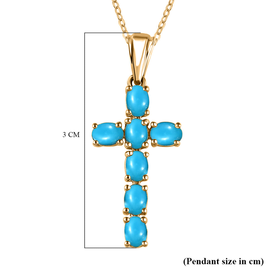 D'Joy - Arizona Sleeping Beauty Turquoise Cross Pendant with Chain (Size - 20 ) in 18K Vermeil Yellow Gold Plated Sterling Silver 1.10 Ct_4203288_5