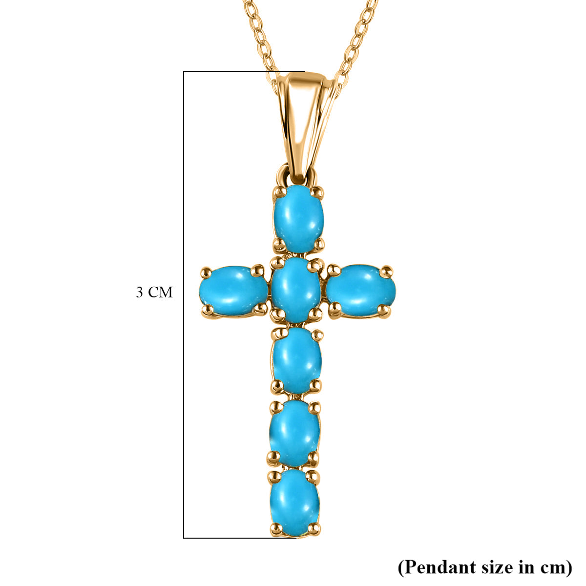 Sleeping Beauty Turquoise Cross Pendant with Chain (Size 20 Inch) in 18K Vermeil Yellow Gold Plated Sterling Silver 4203288 6