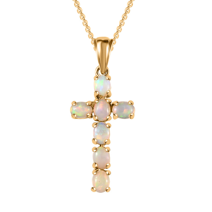 Sleeping Beauty Turquoise Cross Pendant with Chain (Size 20 Inch) in 18K Vermeil Yellow Gold Plated Sterling Silver 4203288 1