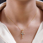 D'Joy - Ethiopian Welo Opal Cross Pendant with Chain (Size 20) in 18K Vermeil Yellow Gold Plated Sterling Silver_4203290_1