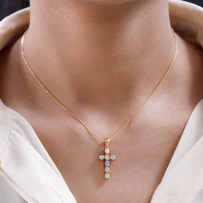Sleeping Beauty Turquoise Cross Pendant with Chain (Size 20 Inch) in 18K Vermeil Yellow Gold Plated Sterling Silver 4203288 2