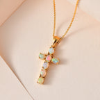 D'Joy - Ethiopian Welo Opal Cross Pendant with Chain (Size 20) in 18K Vermeil Yellow Gold Plated Sterling Silver_4203290_2
