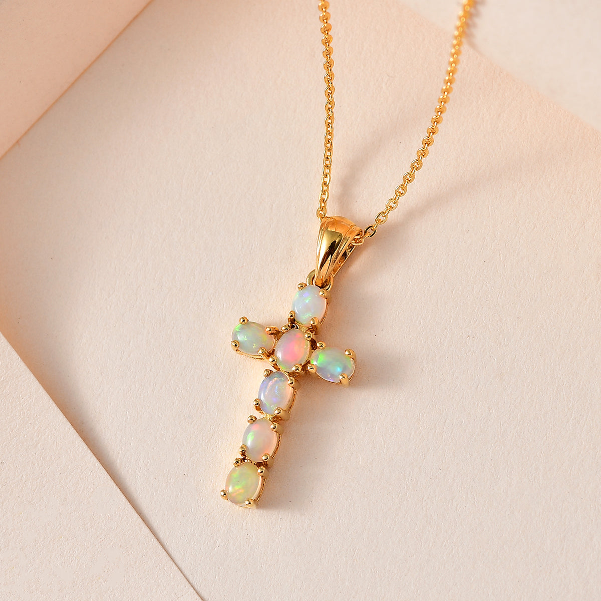 Ethiopian Opal Cross Pendant with Chain (Size 20 Inch) in 18K Vermeil Yellow Gold Sterling Silver 4203290 3