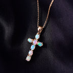 D'Joy - Ethiopian Welo Opal Cross Pendant with Chain (Size 20) in 18K Vermeil Yellow Gold Plated Sterling Silver_4203290_3