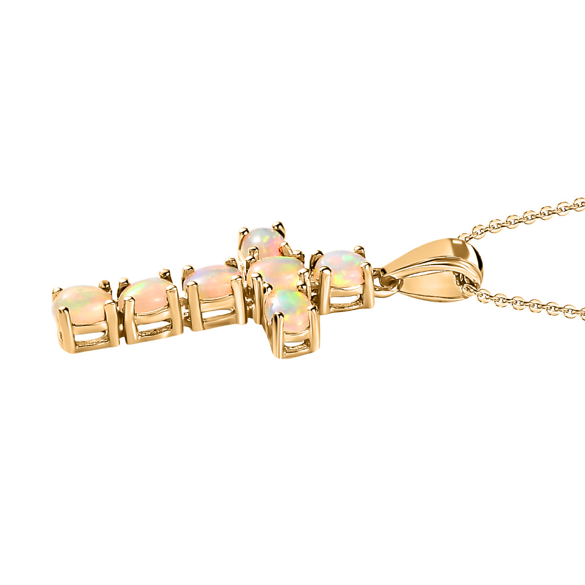 Ethiopian Opal Cross Pendant with Chain (Size 20 Inch) in 18K Vermeil Yellow Gold Sterling Silver 4203290 5