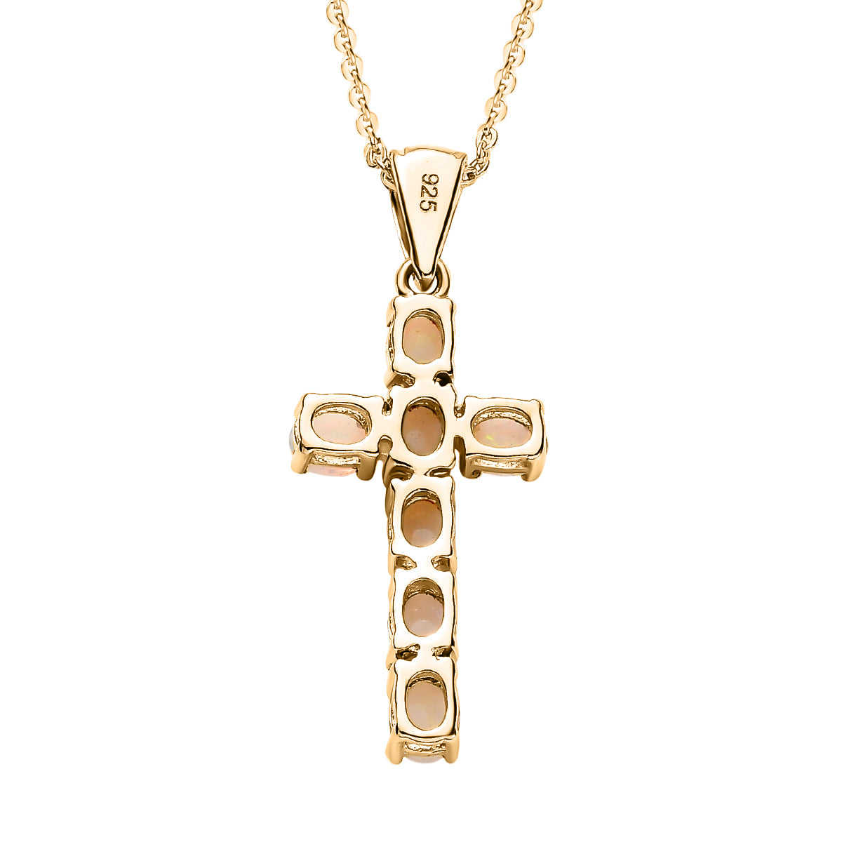 Ethiopian Opal Cross Pendant with Chain (Size 20 Inch) in 18K Vermeil Yellow Gold Sterling Silver 4203290 6