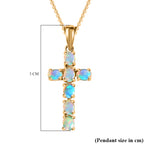 D'Joy - Ethiopian Welo Opal Cross Pendant with Chain (Size 20) in 18K Vermeil Yellow Gold Plated Sterling Silver_4203290_7