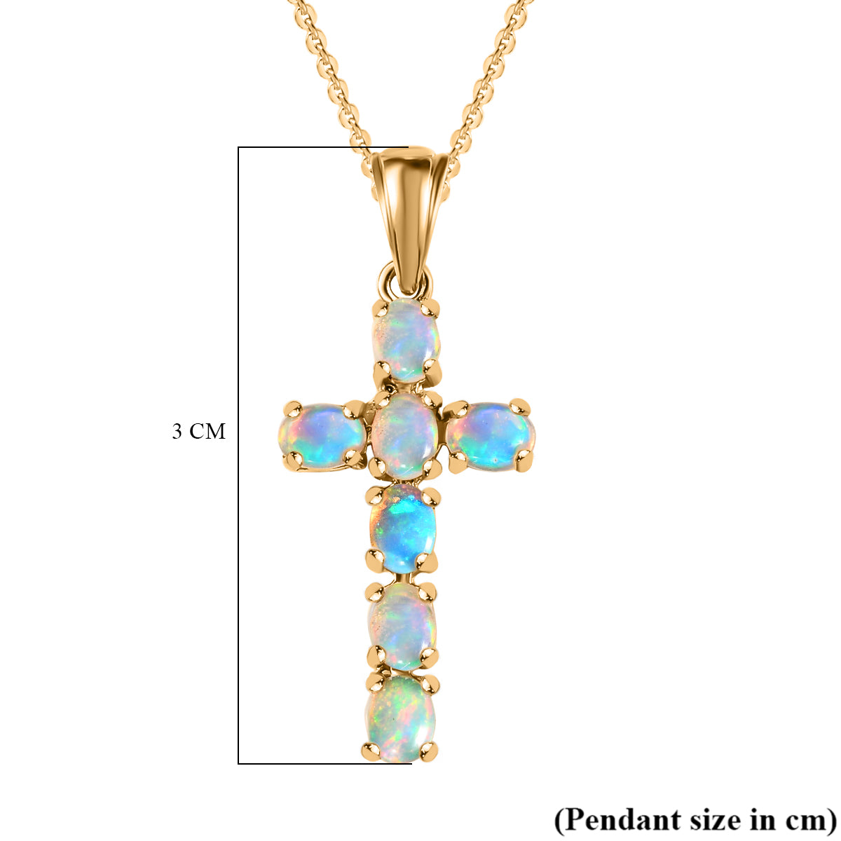 Ethiopian Opal Cross Pendant with Chain (Size 20 Inch) in 18K Vermeil Yellow Gold Sterling Silver 4203290 8
