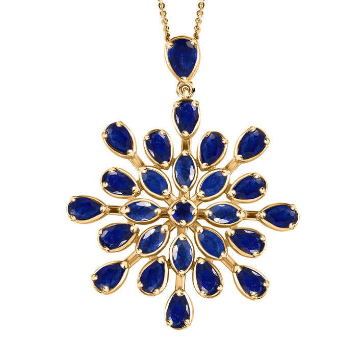 D'Joy - Masoala Sapphire Floral Pendant with Chain (Size - 20) in 18K Vermeil Yellow Gold Plated Sterling Silver 7.00 Ct. 4204681 1