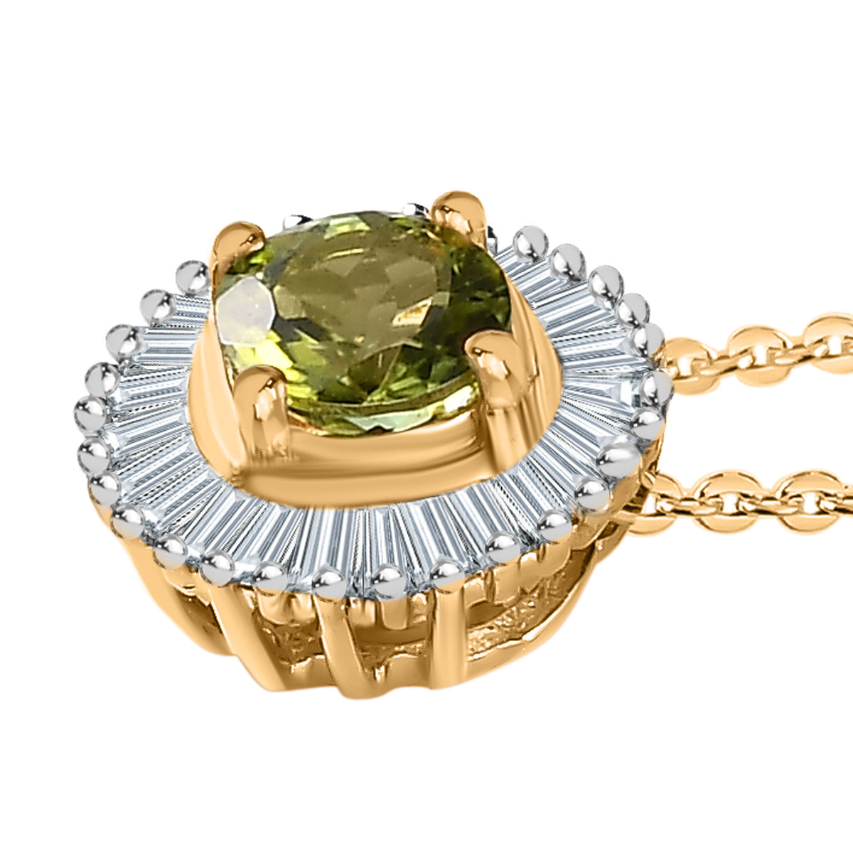 Calabar Tourmaline &amp; Diamond Halo Pendant with Chain (Size 20) in 18K Yellow Gold Vermeil Plated Sterling Silver 4215591 4