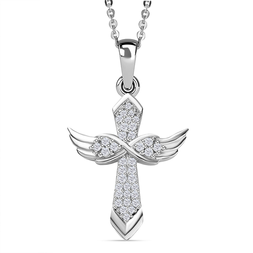 Royal Bali Collection - D'Joy Moissanite Angel Wings Pendant with Chain (Size 20) in Platinum Overlay Sterling Silver_4219079