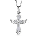 Royal Bali Collection - D'Joy Moissanite Angel Wings Pendant with Chain (Size 20) in Platinum Overlay Sterling Silver_4219079