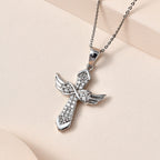 Royal Bali Collection - D'Joy Moissanite Angel Wings Pendant with Chain (Size 20) in Platinum Overlay Sterling Silver_4219079_2