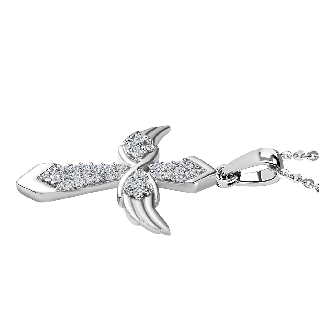 Royal Bali Collection - D'Joy Moissanite Angel Wings Pendant with Chain (Size 20) in Platinum Overlay Sterling Silver_4219079_3