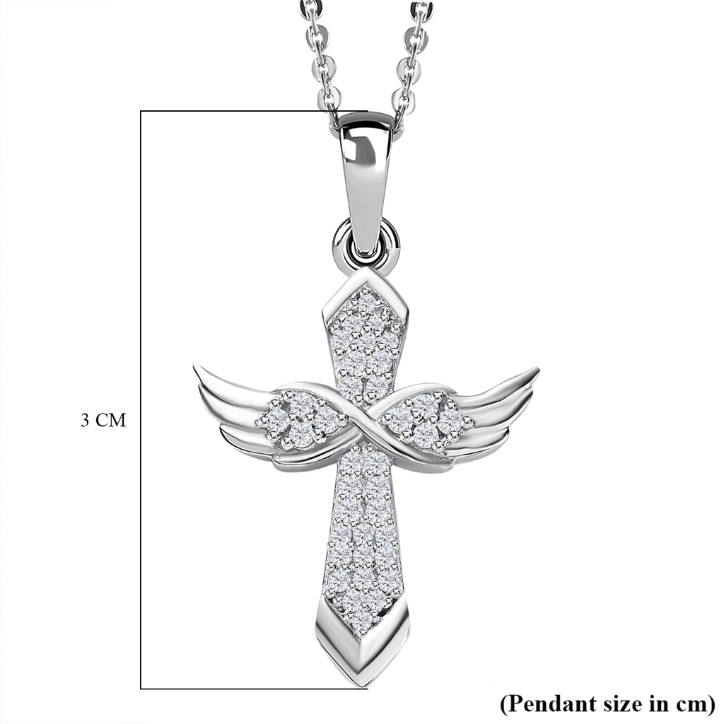 Royal Bali Collection - D'Joy Moissanite Angel Wings Pendant with Chain (Size 20) in Platinum Overlay Sterling Silver_4219079_5