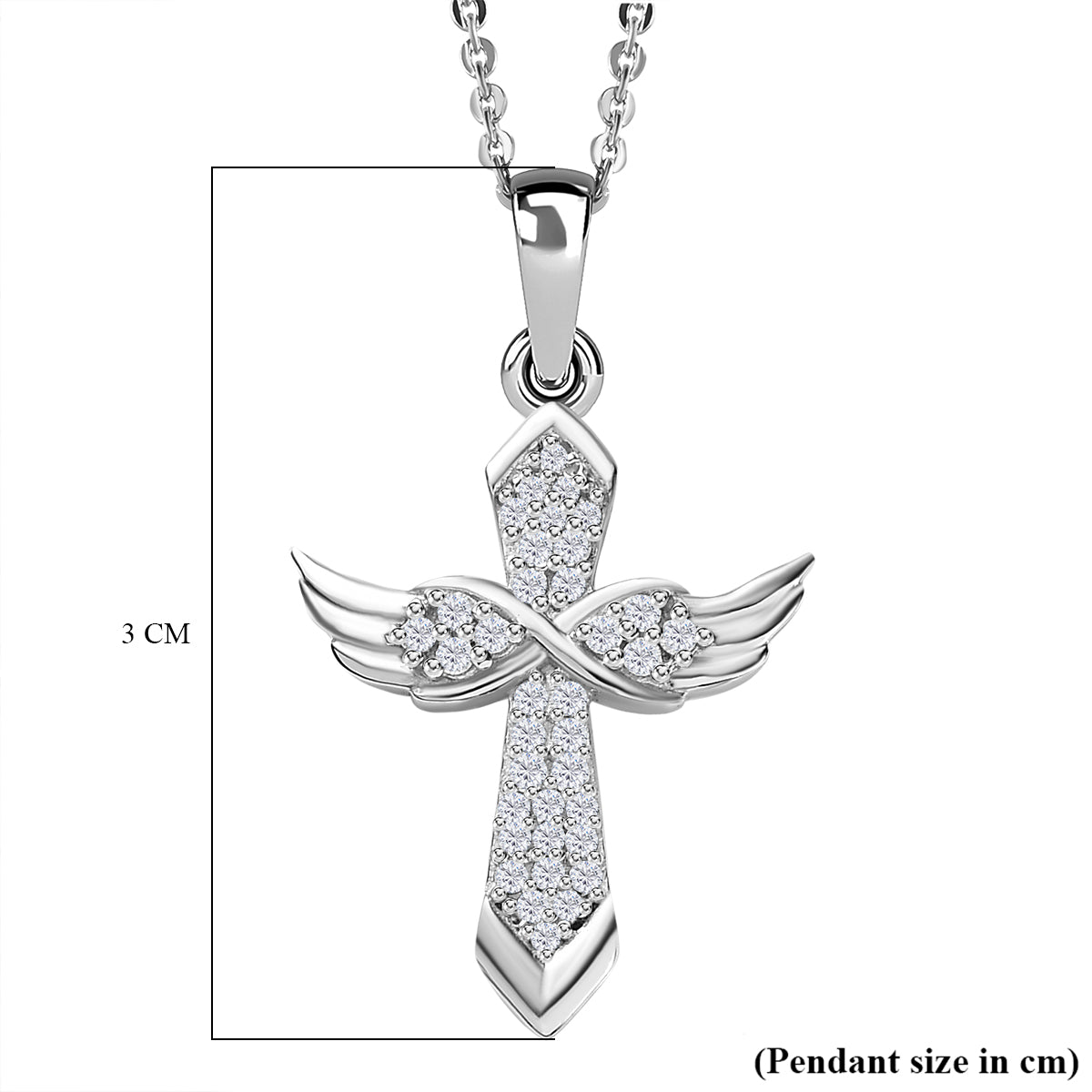 D'Joy Moissanite Angel Wings Pendant with Chain (Size 20) in Platinum Overlay Sterling Silver V32621265 6