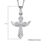 Royal Bali Collection - D'Joy Moissanite Angel Wings Pendant with Chain (Size 20) in Platinum Overlay Sterling Silver_4219079_5