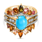 Set of 3 - Arizona Sleeping Beauty Turquoise, Multi-Tourmaline & Natural Zircon Stackable Ring in 18K Vermeil Yellow Gold Plated Sterling Silver 4.16 Ct, Silver Wt 7.14 Gms._4231376