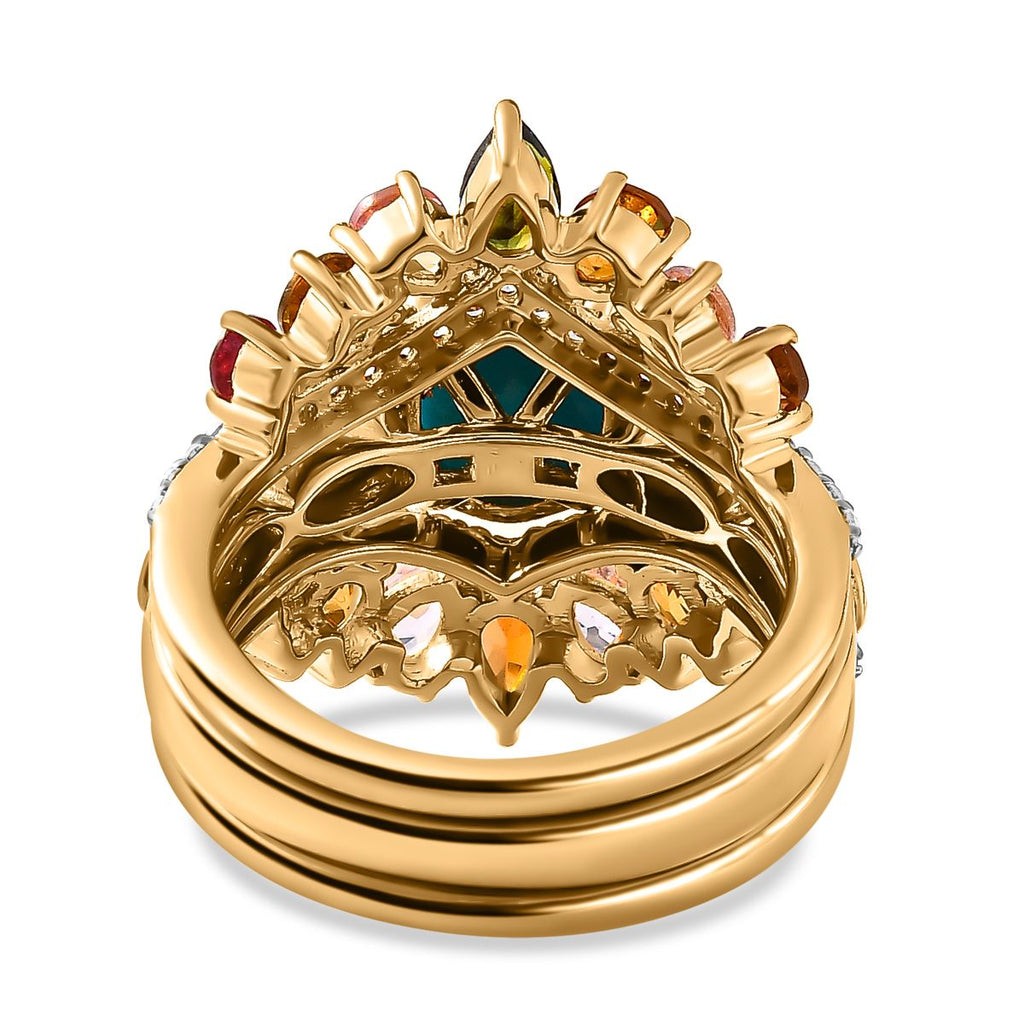 Set of 3 - Arizona Sleeping Beauty Turquoise, Multi-Tourmaline & Natural Zircon Stackable Ring in 18K Vermeil Yellow Gold Plated Sterling Silver 4.16 Ct, Silver Wt 7.14 Gms._4231376_5