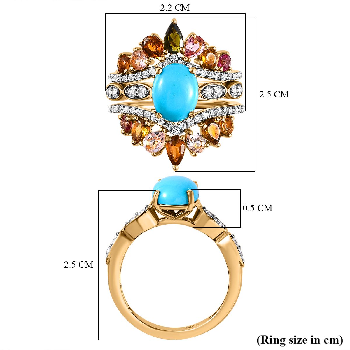 Set of 3 -  Multi-Tourmaline  Sleeping Beauty Turquoise,  White Zircon Stackable Ring in Vermeil YG Sterling Silver 3.54 ct  Silver Wt. 8.4 Gms  5.580  Ct. 4231376 13