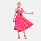 Tamsy Umbrella Dress with Elasticated Belt - Curve Size (20 to 26) - Pink_4246893