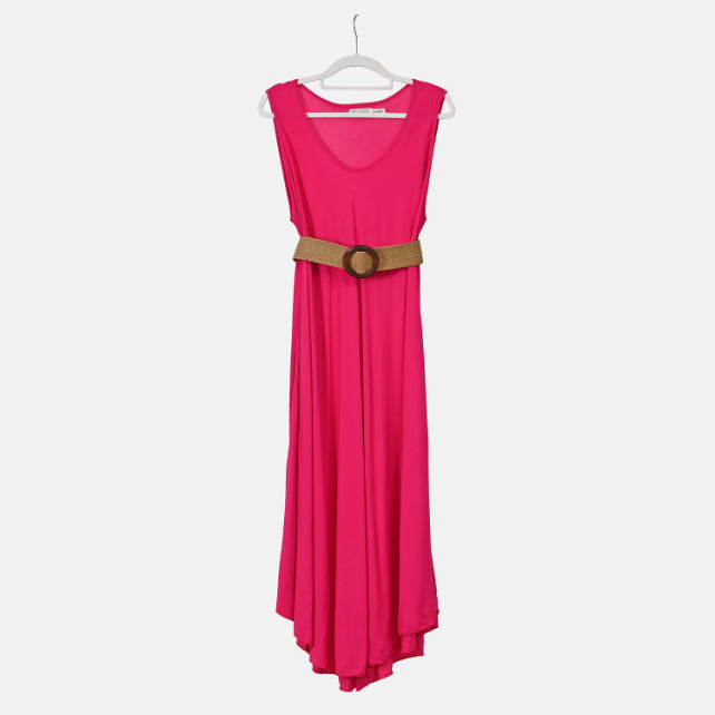 Tamsy Umbrella Dress with Elasticated Belt - Curve Size (20 to 26) - Pink_4246893_6