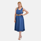 Tamsy Umbrella Dress with Elasticated Belt - One Size (8 to 18) - Blue_4246900