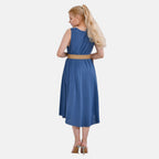 Tamsy Umbrella Dress with Elasticated Belt - Curve Size (20 to 26)  - Blue_4246907_1
