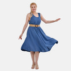 Tamsy Umbrella Dress with Elasticated Belt - Curve Size (20 to 26)  - Blue_4246907_3
