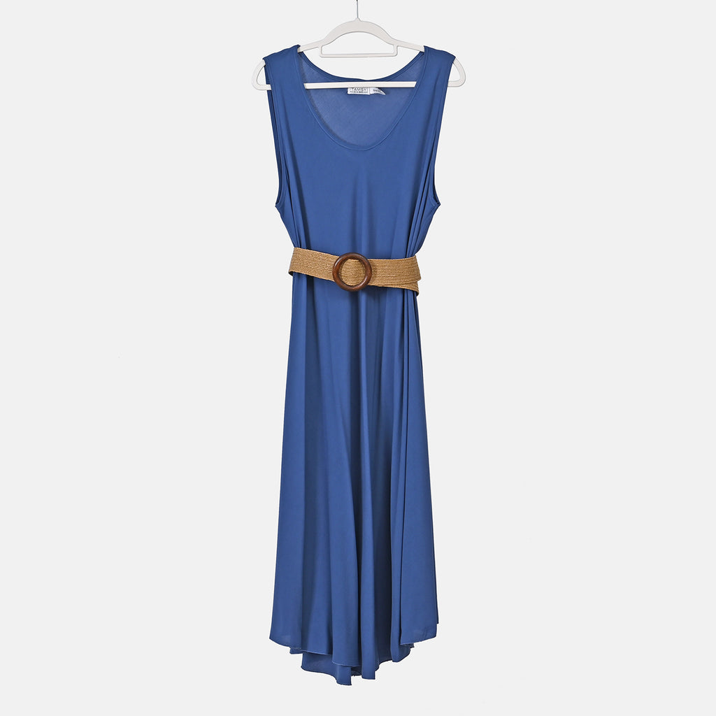 Tamsy Umbrella Dress with Elasticated Belt - Curve Size (20 to 26)  - Blue_4246907_6