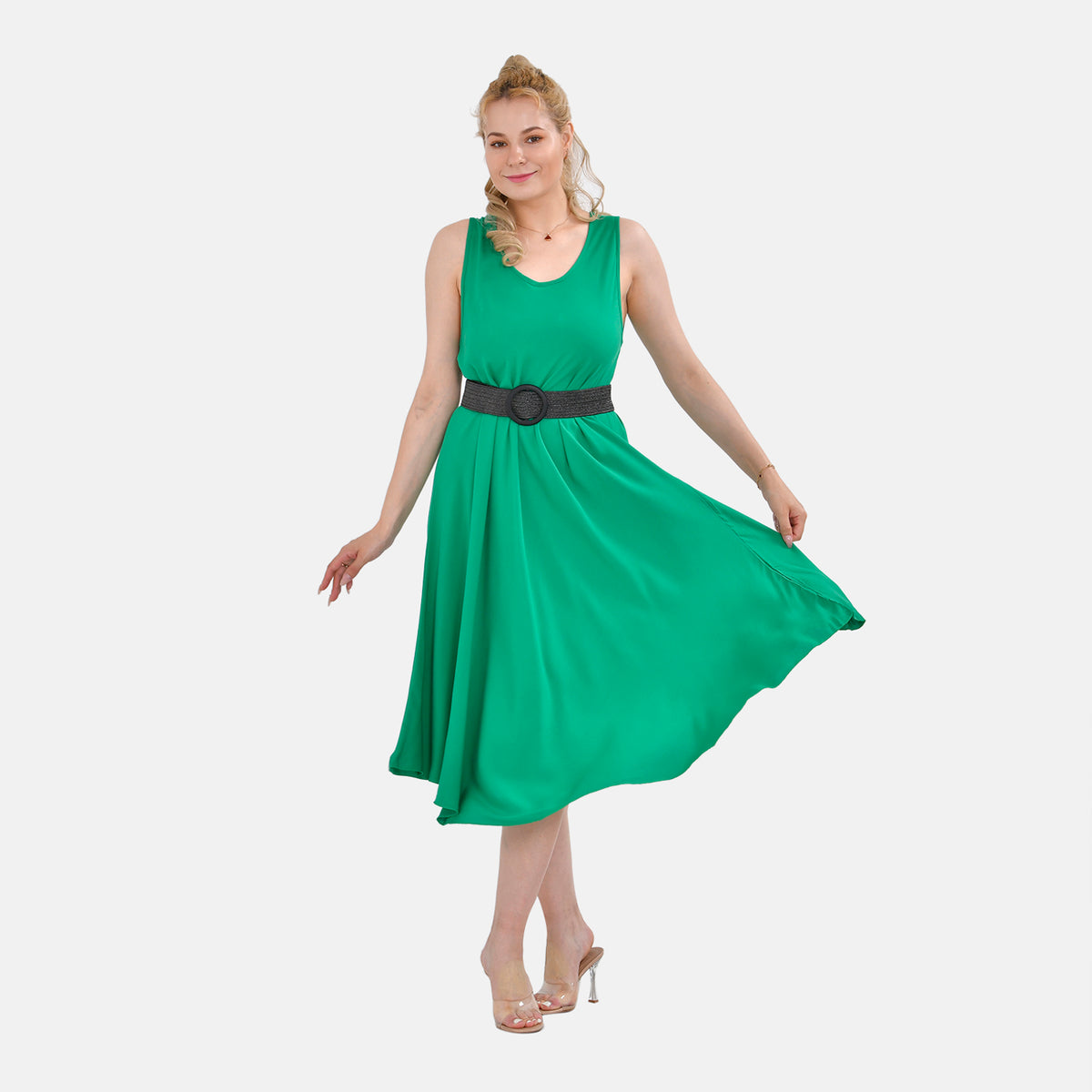 TAMSY - Set of Printed Umbrella Dress with Elastic Belt V32567697 0
