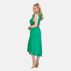 100% Viscose Printed Umbrella Dress with Elasticated Belt (Curve Size - 20 to 26) - Green With Black Belt_4247341_2