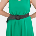 100% Viscose Printed Umbrella Dress with Elasticated Belt (Curve Size - 20 to 26) - Green With Black Belt_4247341_5