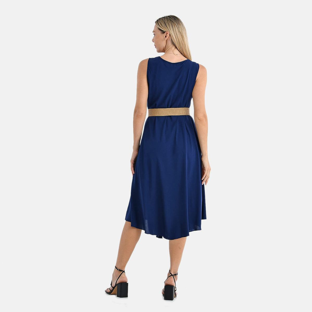 Tamsy - 100% Viscose Navy Umbrella Dress with Belt(Curve Size 20-26) - Navy V32565969 1