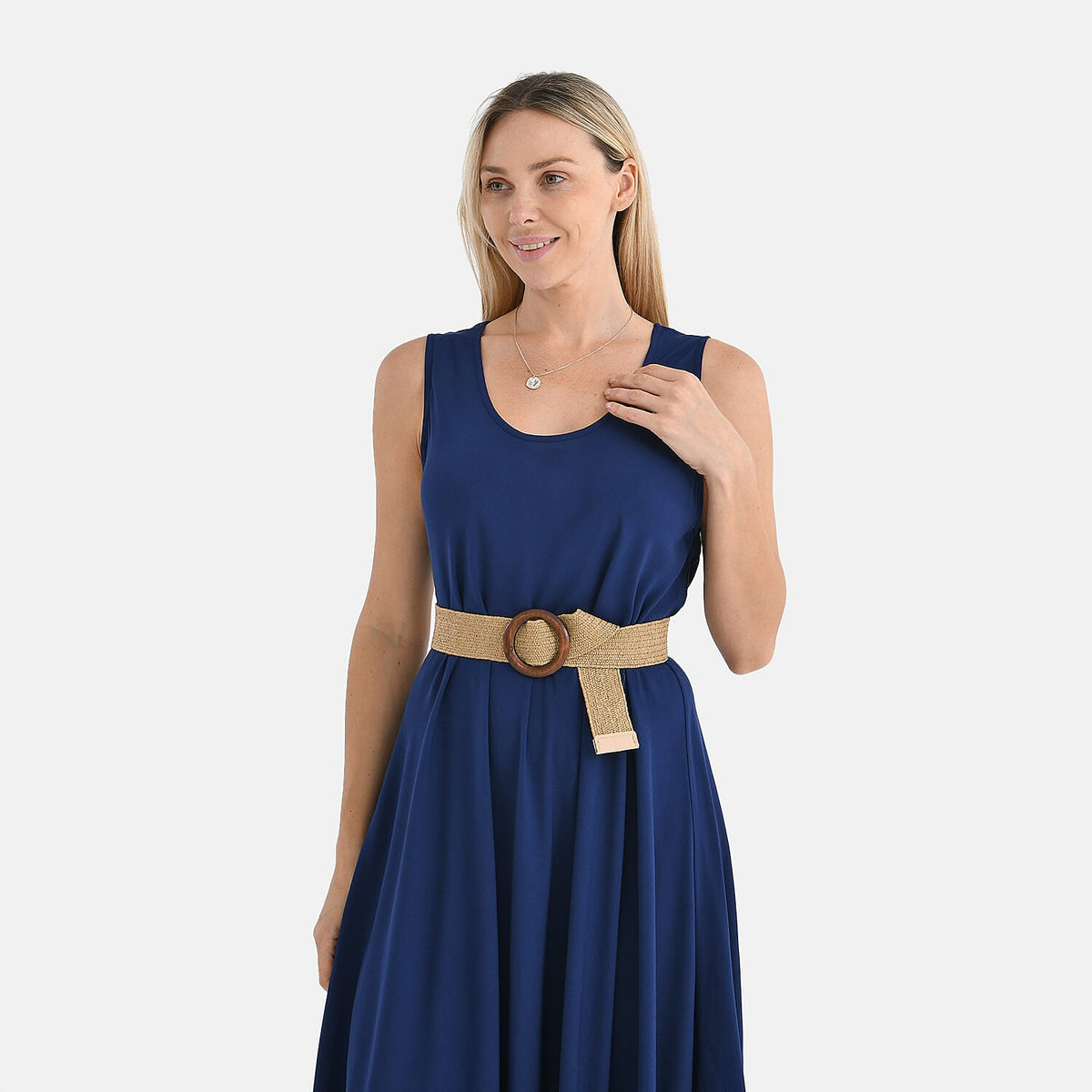 Tamsy - 100% Viscose Navy Umbrella Dress with Belt(Curve Size 20-26) - Navy V32565969 4
