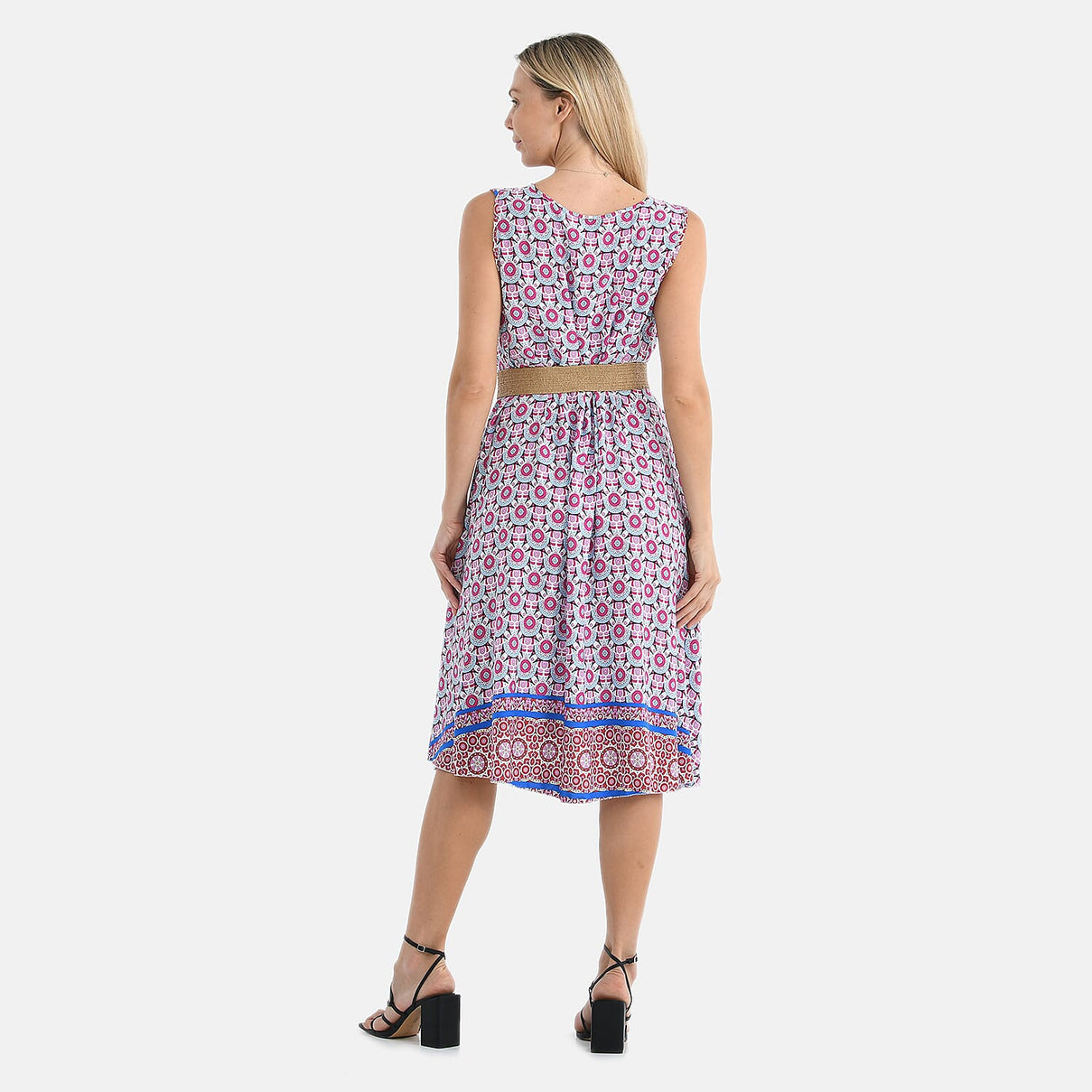 Tamsy - 100% Viscose Pink Flower Pattern Umbrella Dress with Belt (Curve Size 20-26) - Pink V32530785 2