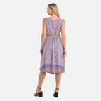 Tamsy - 100% Viscose Pink Flower Pattern Umbrella Dress with Belt (Curve Size 20-26) - Pink_4247646_1