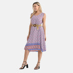 Tamsy - 100% Viscose Pink Flower Pattern Umbrella Dress with Belt (Curve Size 20-26) - Pink_4247646_2