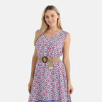 Tamsy - 100% Viscose Pink Flower Pattern Umbrella Dress with Belt (Curve Size 20-26) - Pink_4247646_4