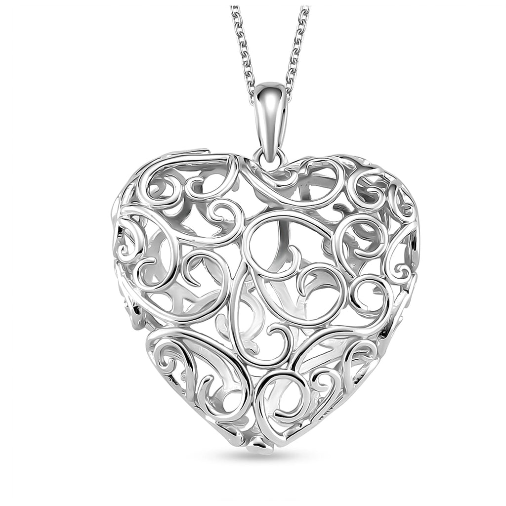 LUCY Q Amore Filigree Collection - Heart Pendant with Adjustable Chain (Size 28/24/20/16) in Rhodium Overlay Sterling Silver_4249661